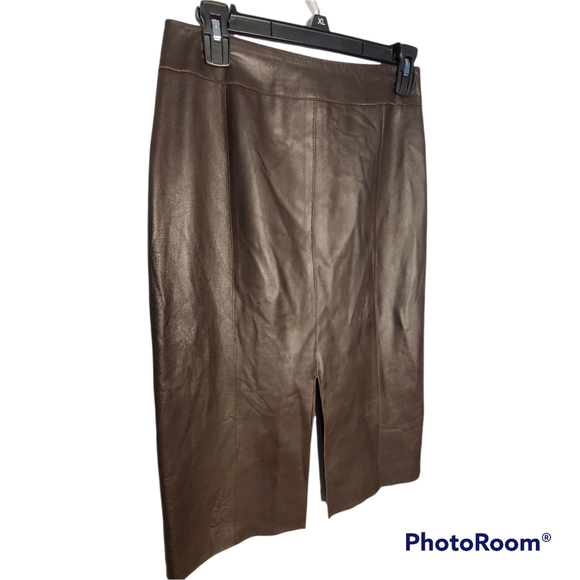Vintage Juliana Collezione soft lamb leather midi skirt chocolate brown size 4 - Picture 3 of 9